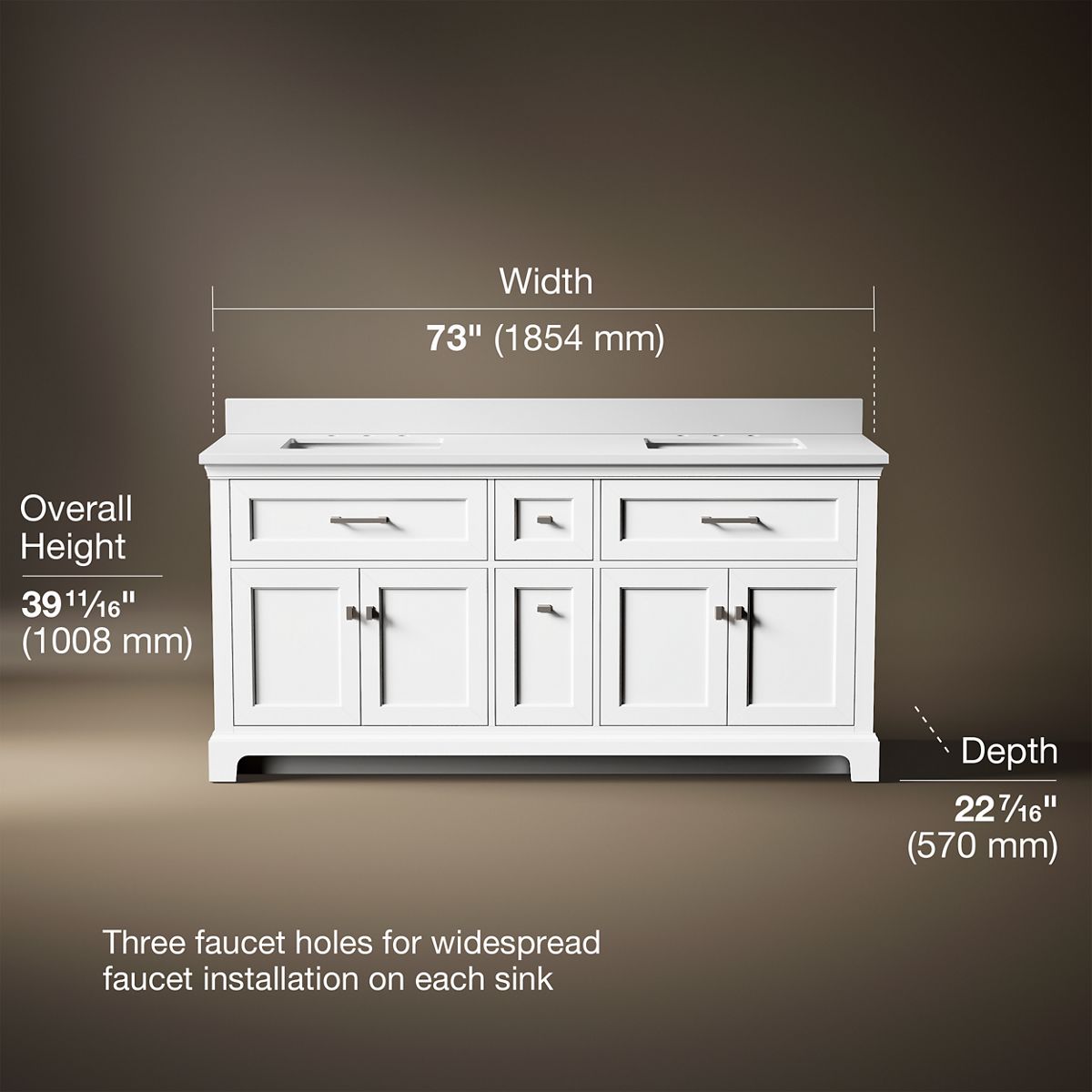 3/4 view of product with dimensions
