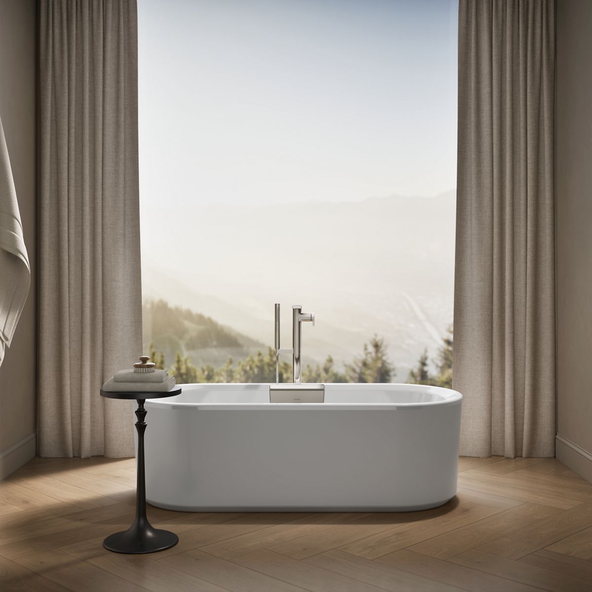 Up to 2 walls & multiple product categories visible, 1-point perspective