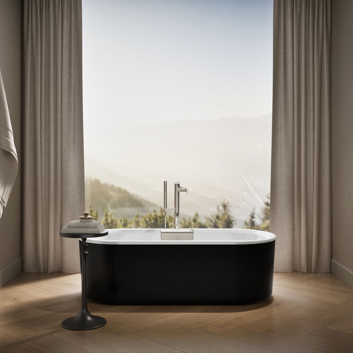 Up to 2 walls & multiple product categories visible, 1-point perspective