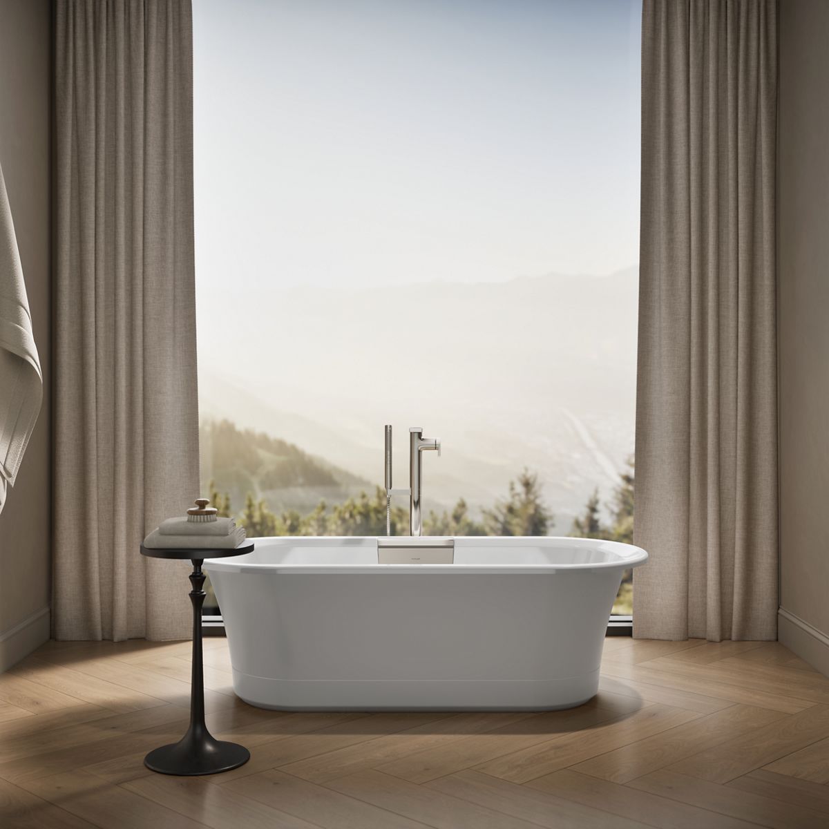 Up to 2 walls & multiple product categories visible, 1-point perspective