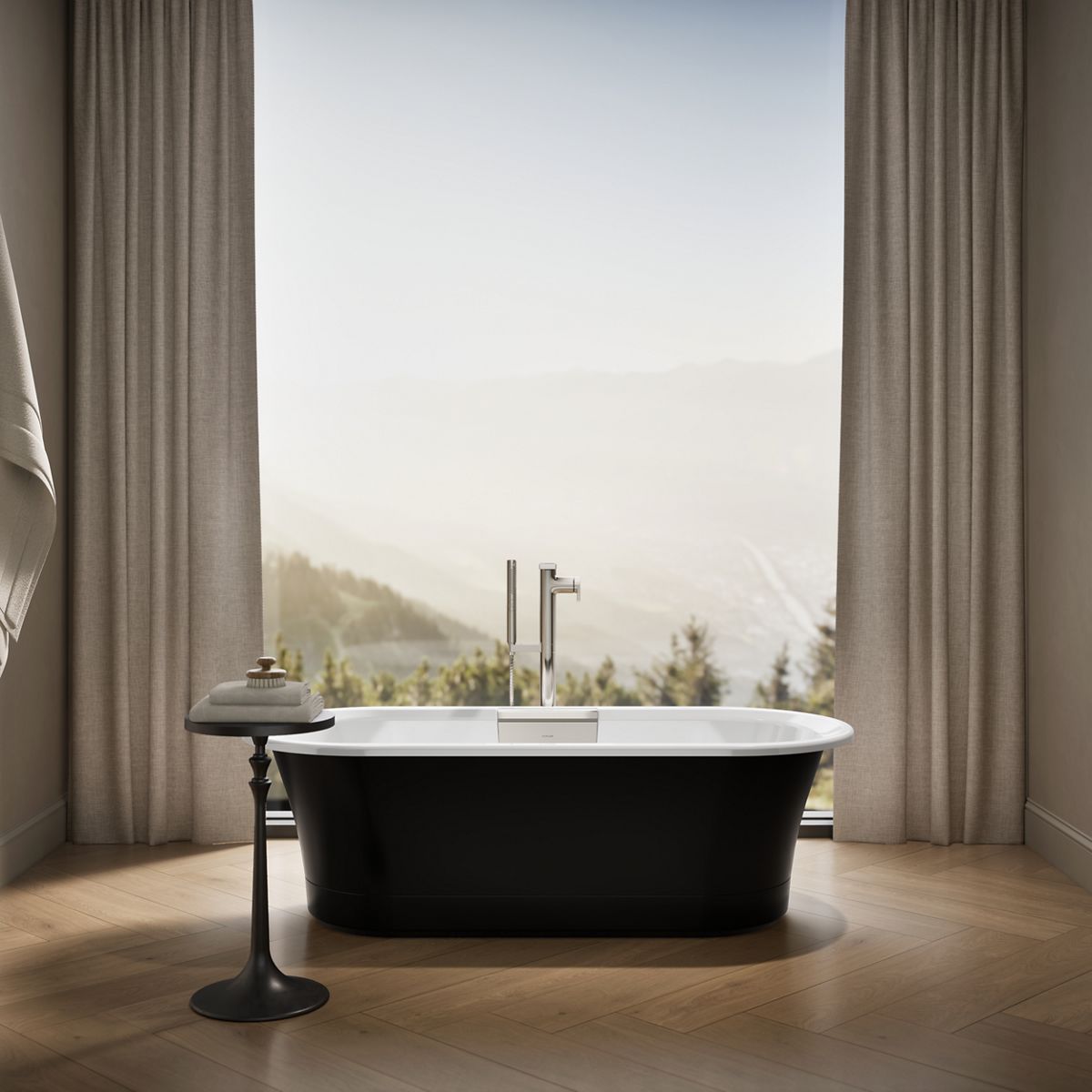 Up to 2 walls & multiple product categories visible, 1-point perspective