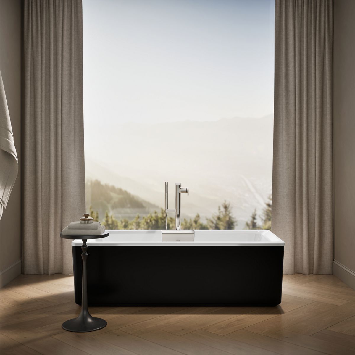 Up to 2 walls & multiple product categories visible, 1-point perspective