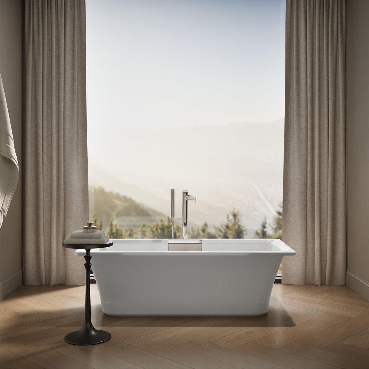 Up to 2 walls & multiple product categories visible, 1-point perspective