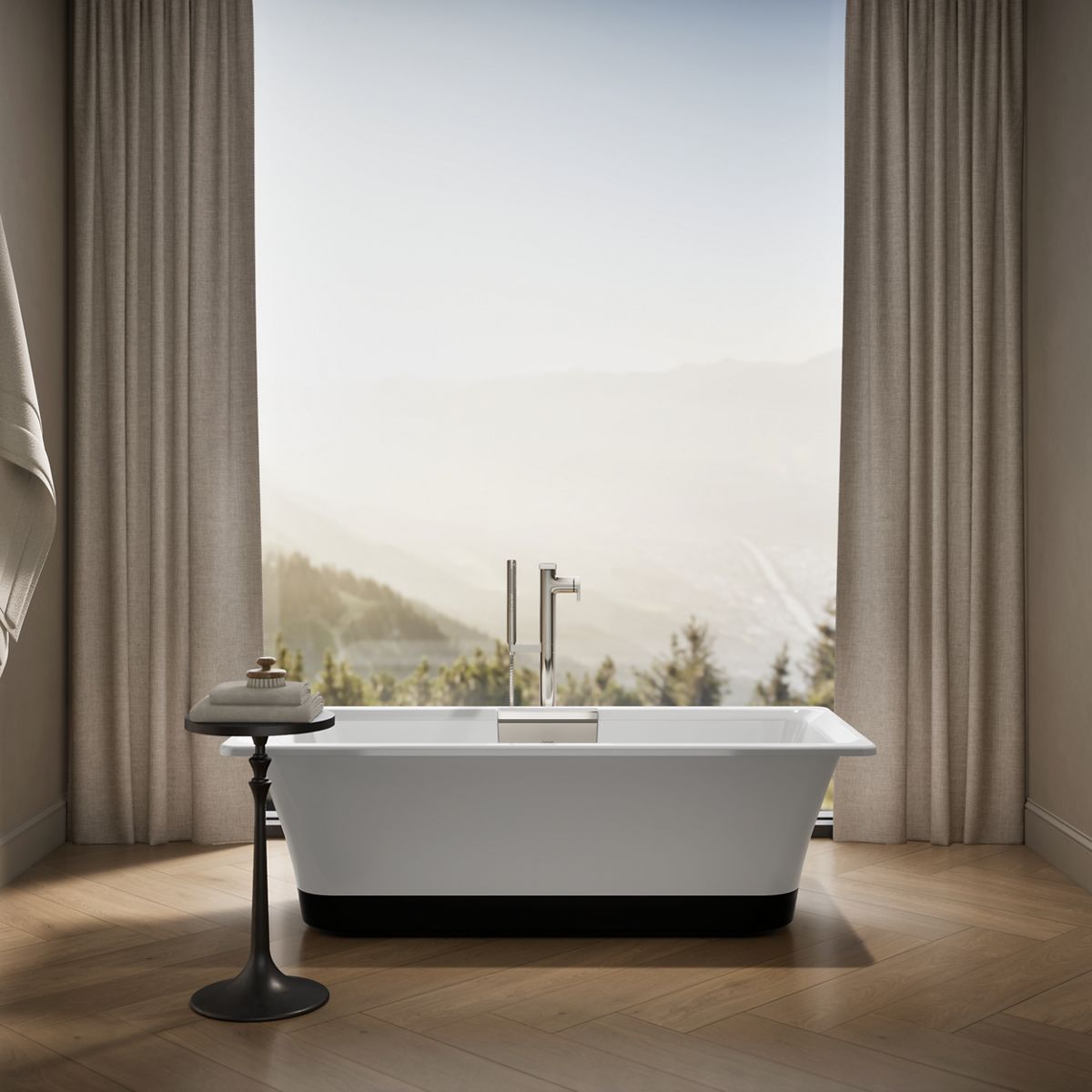 Up to 2 walls & multiple product categories visible, 1-point perspective