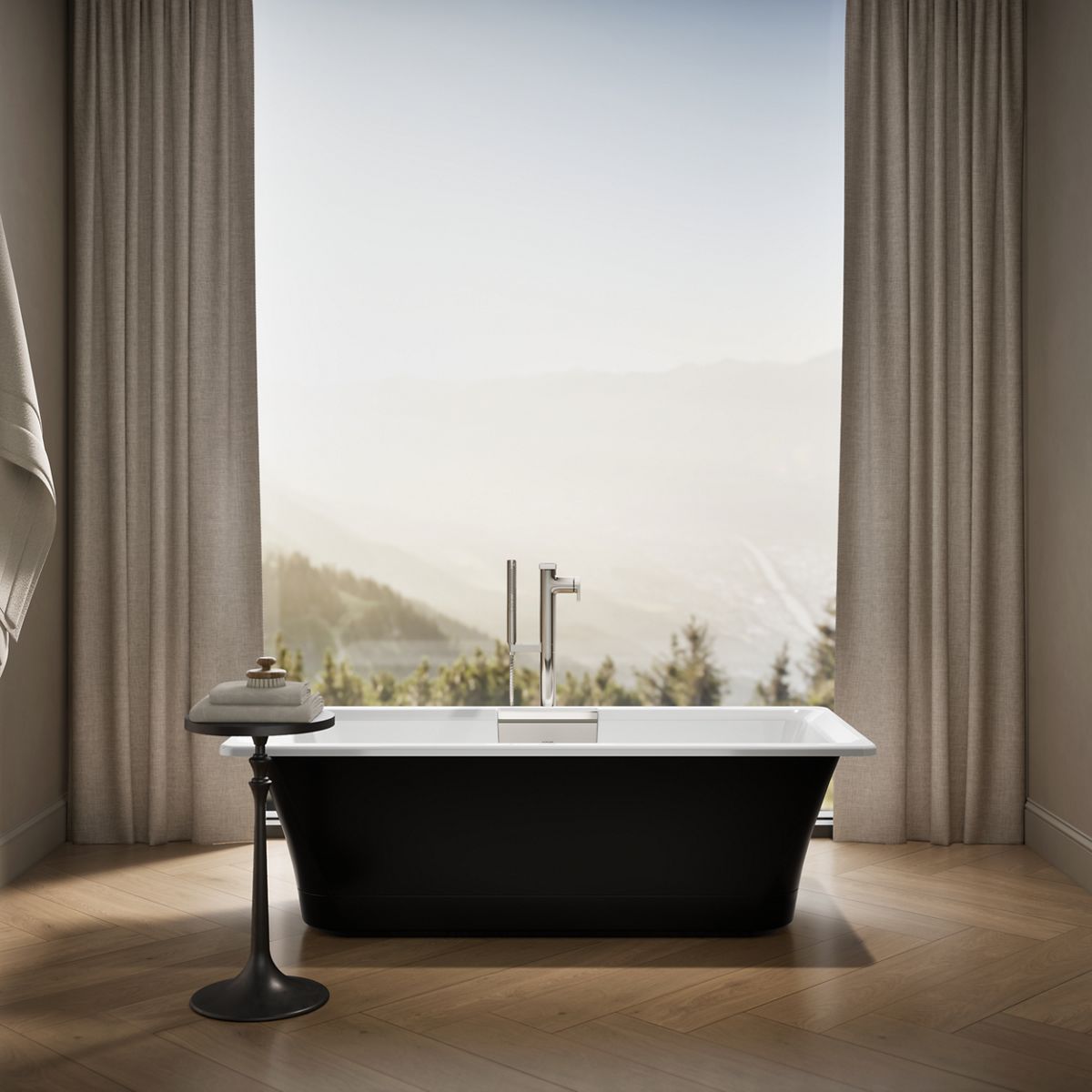 Up to 2 walls & multiple product categories visible, 1-point perspective