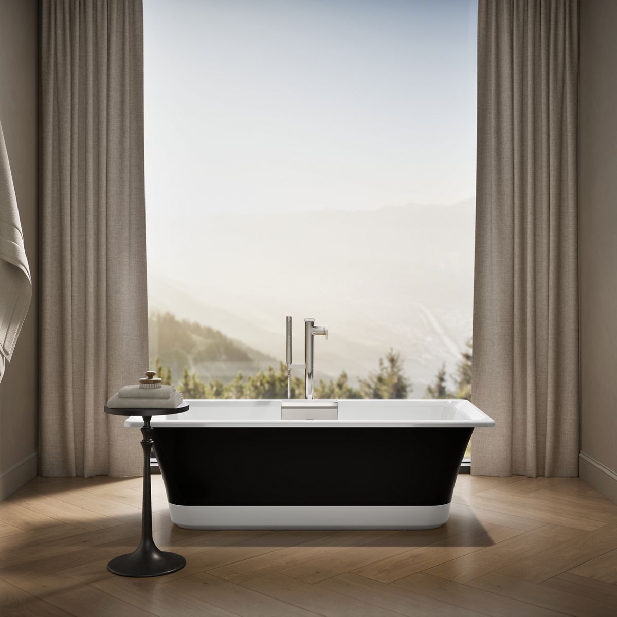 Up to 2 walls & multiple product categories visible, 1-point perspective