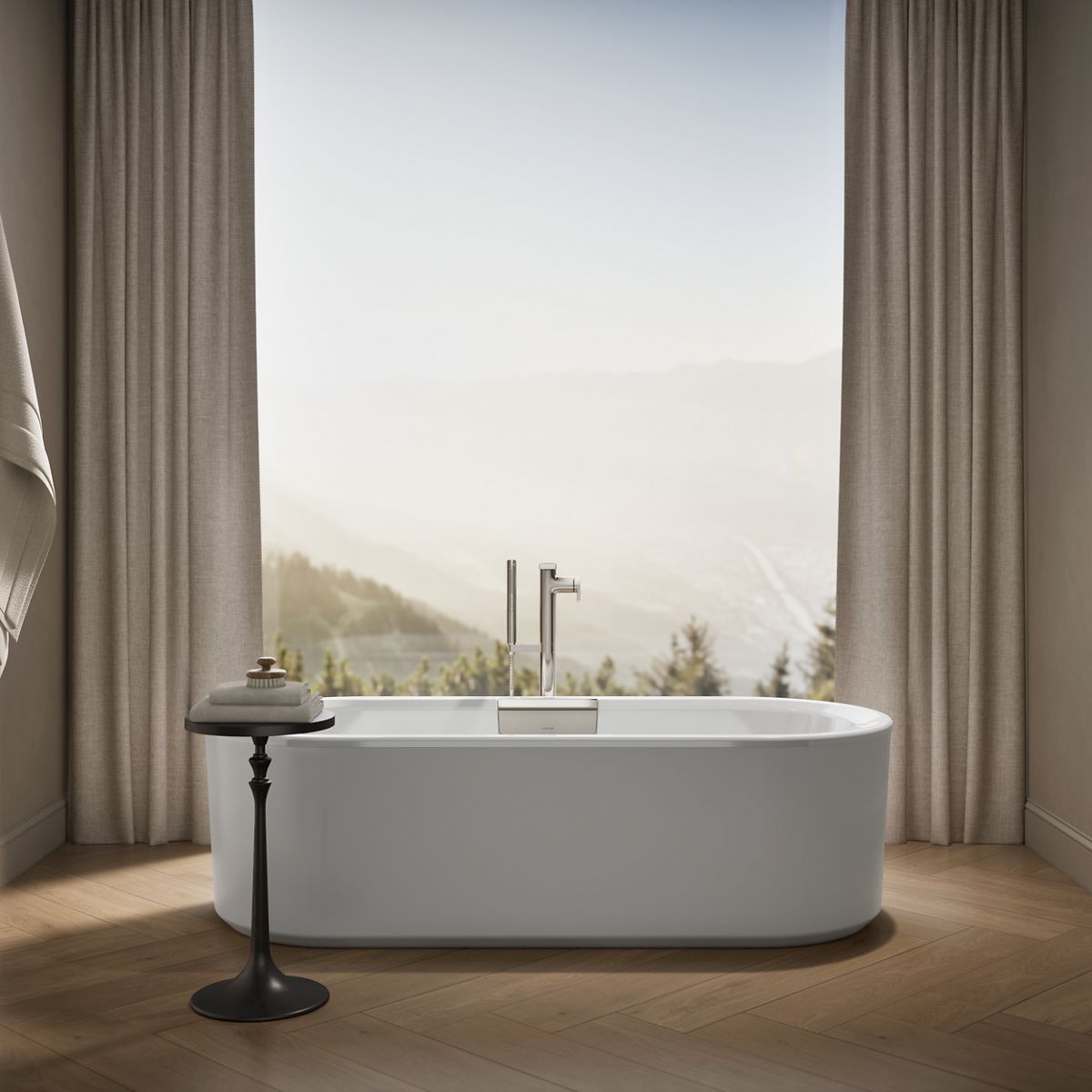 Up to 2 walls & multiple product categories visible, 1-point perspective