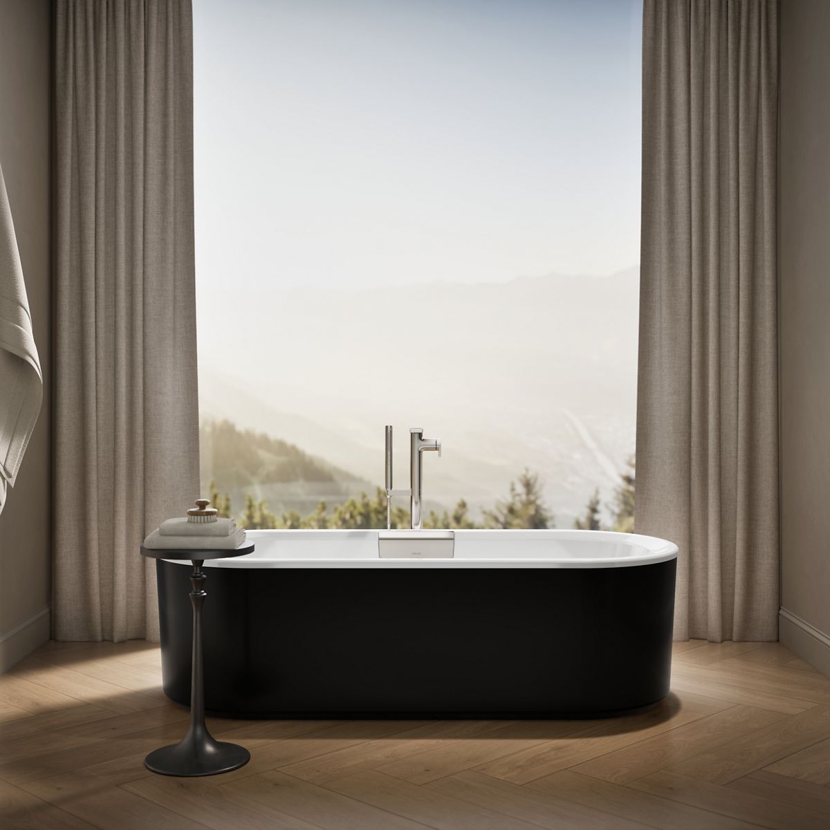 Up to 2 walls & multiple product categories visible, 1-point perspective