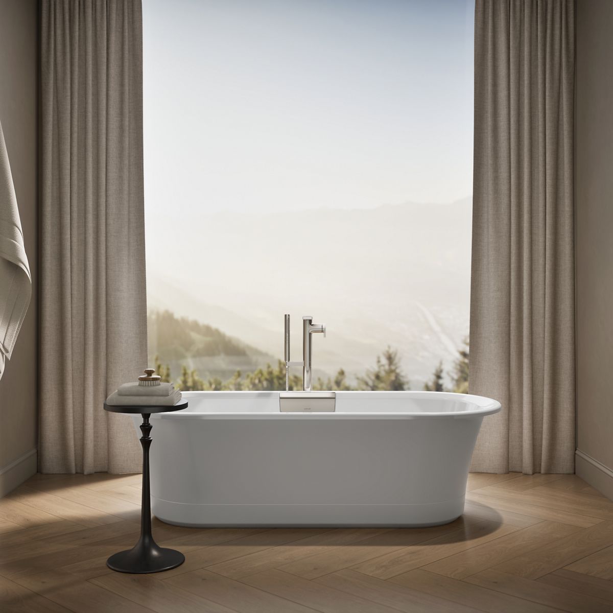 Up to 2 walls & multiple product categories visible, 1-point perspective