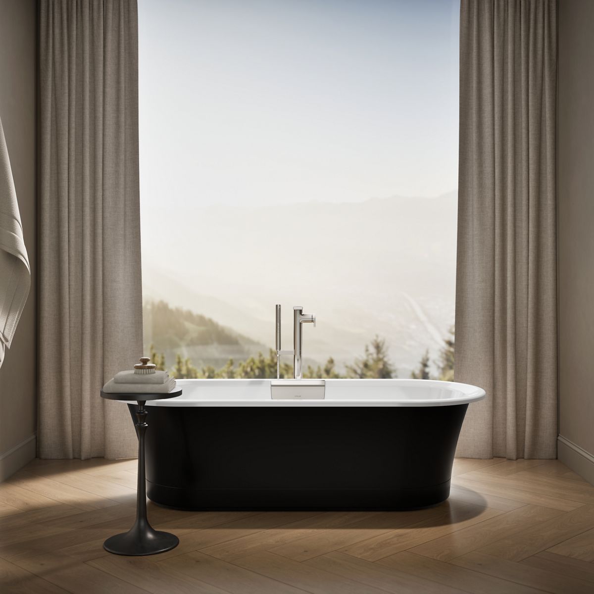Up to 2 walls & multiple product categories visible, 1-point perspective