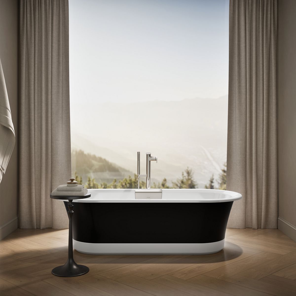 Up to 2 walls & multiple product categories visible, 1-point perspective