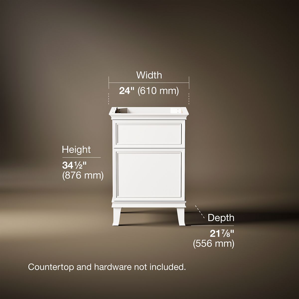 3/4 view of product with dimensions
