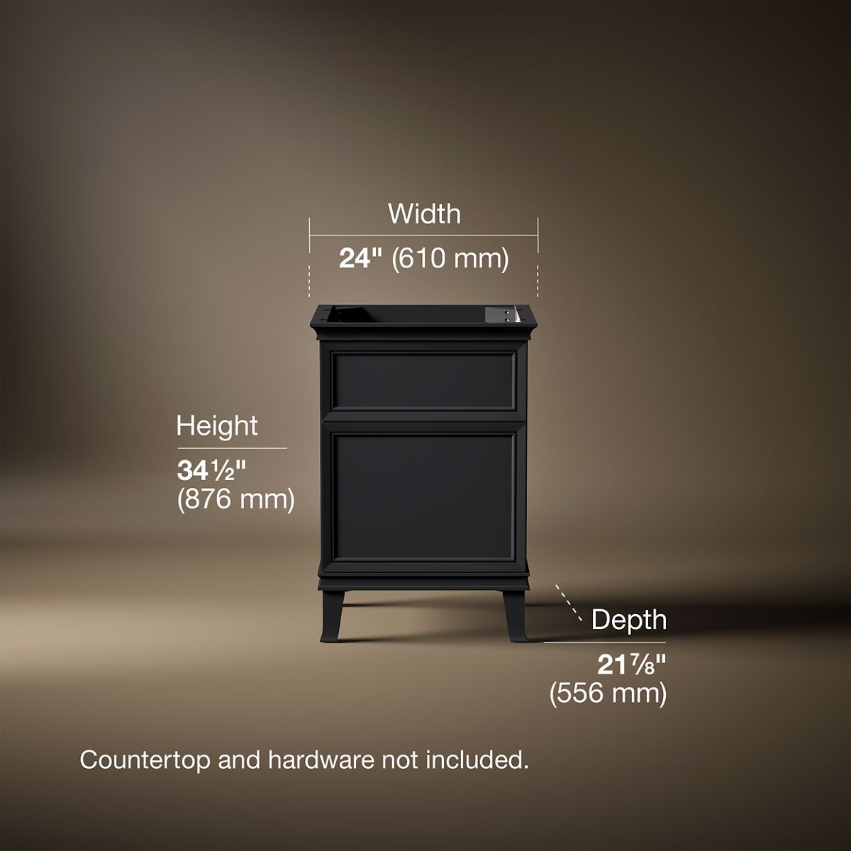 3/4 view of product with dimensions
