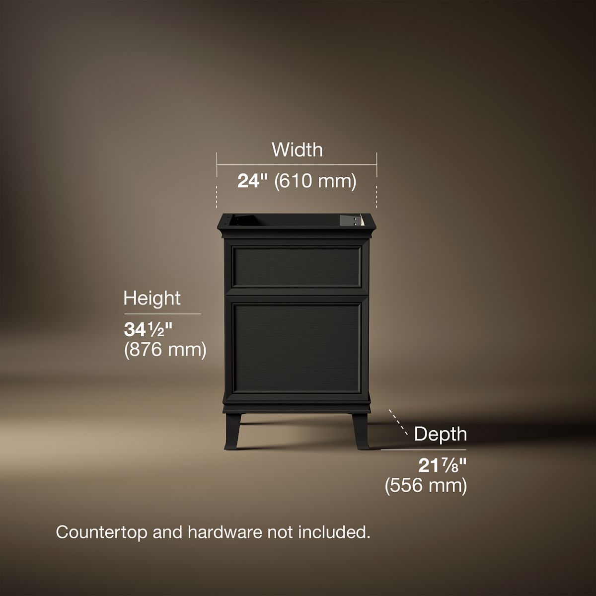 3/4 view of product with dimensions