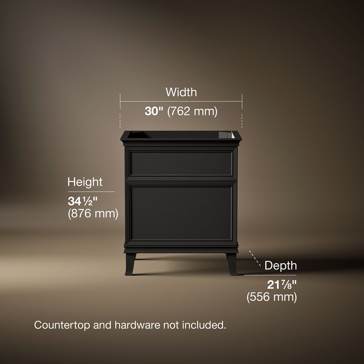3/4 view of product with dimensions