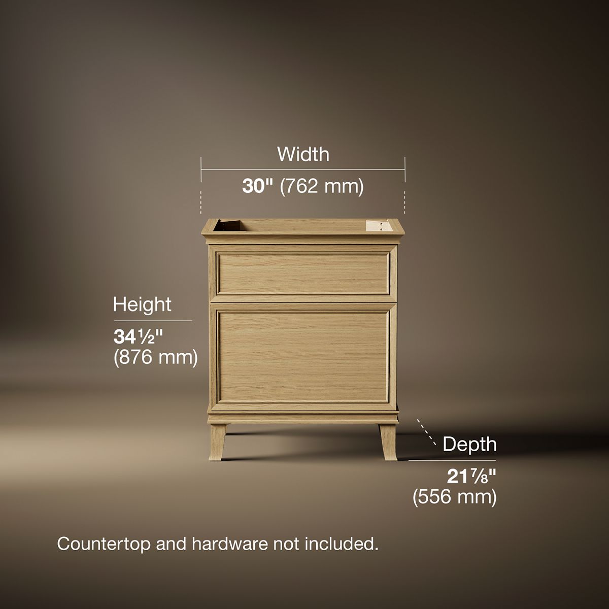 3/4 view of product with dimensions