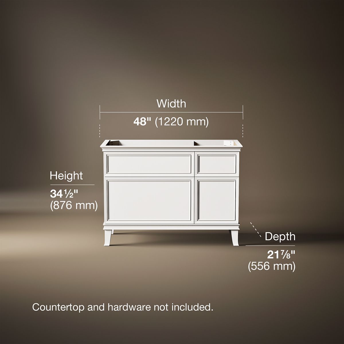 3/4 view of product with dimensions