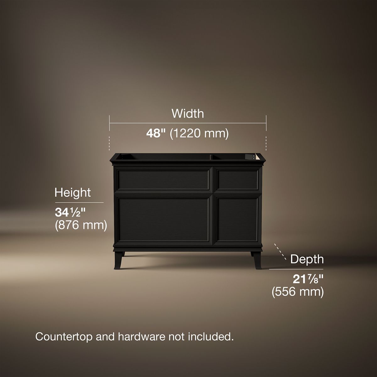 3/4 view of product with dimensions