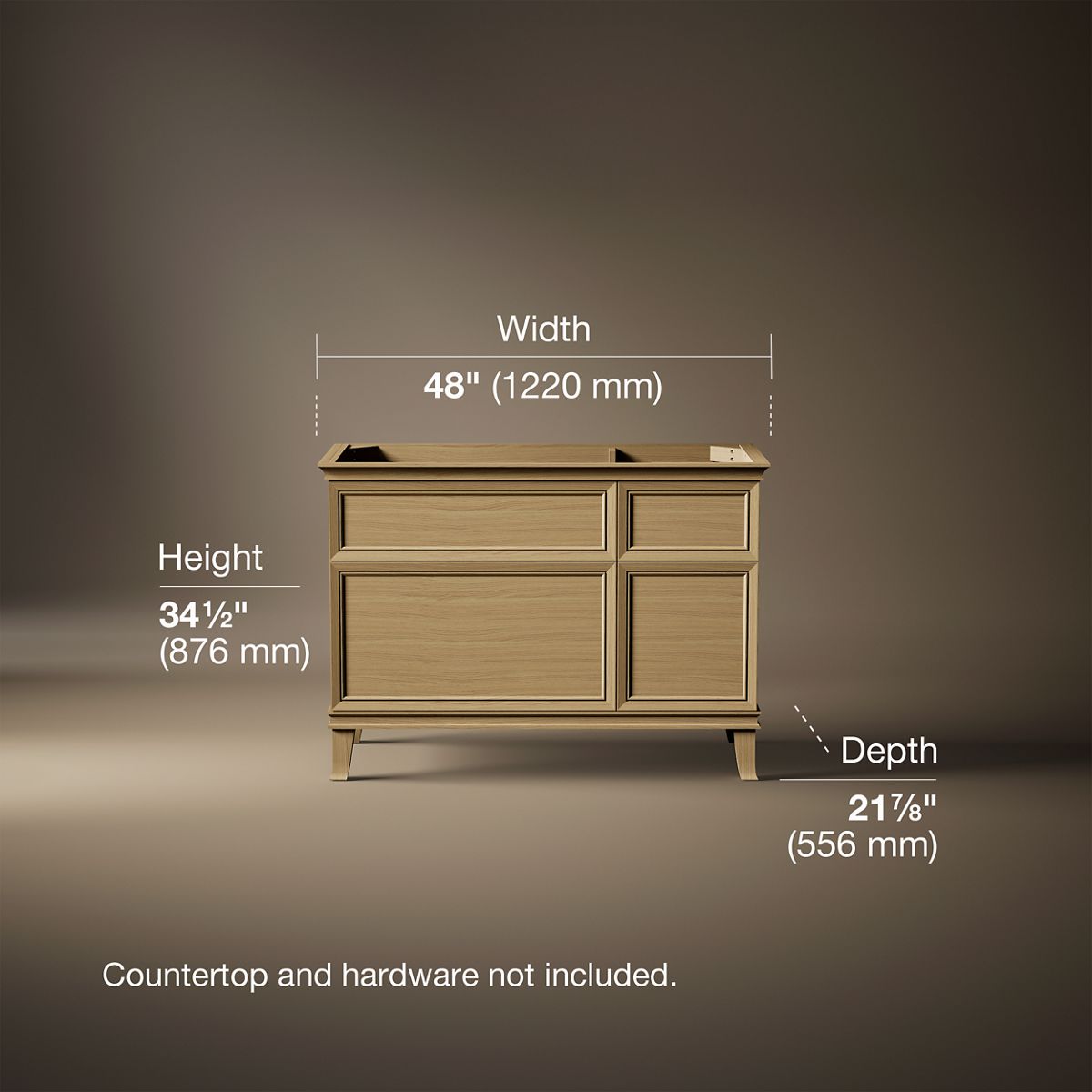 3/4 view of product with dimensions