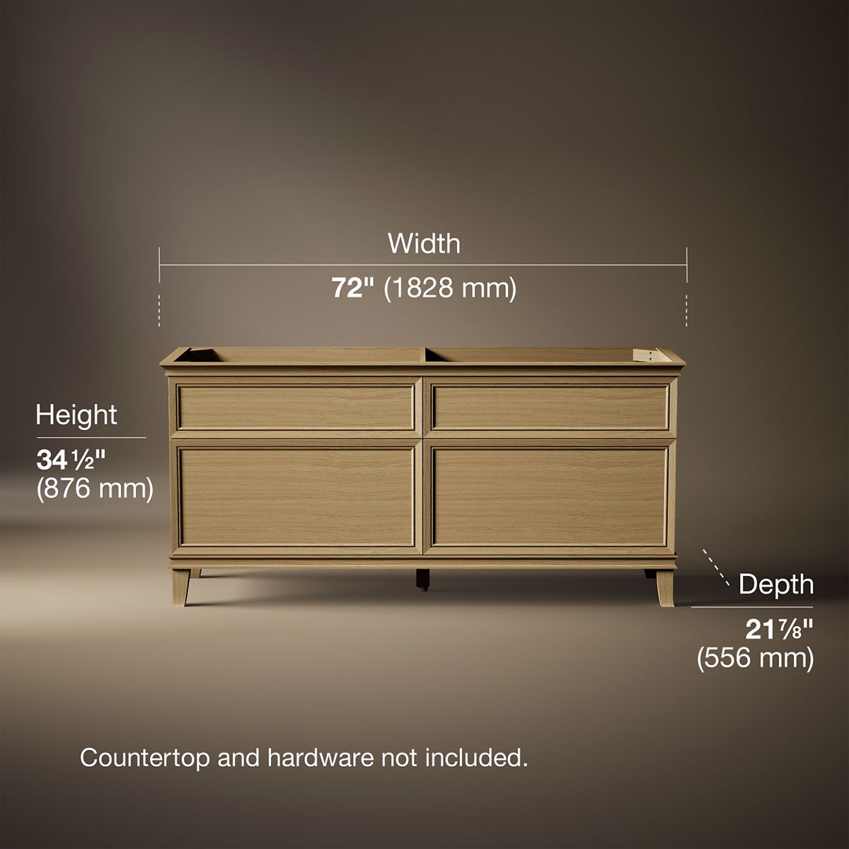 3/4 view of product with dimensions