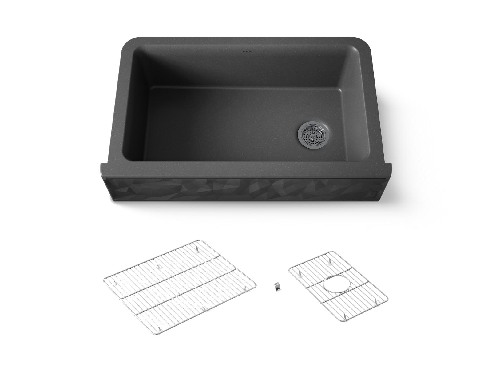 Cairn 34" undermount single-bowl farmhouse kitchen sink with faceted design
