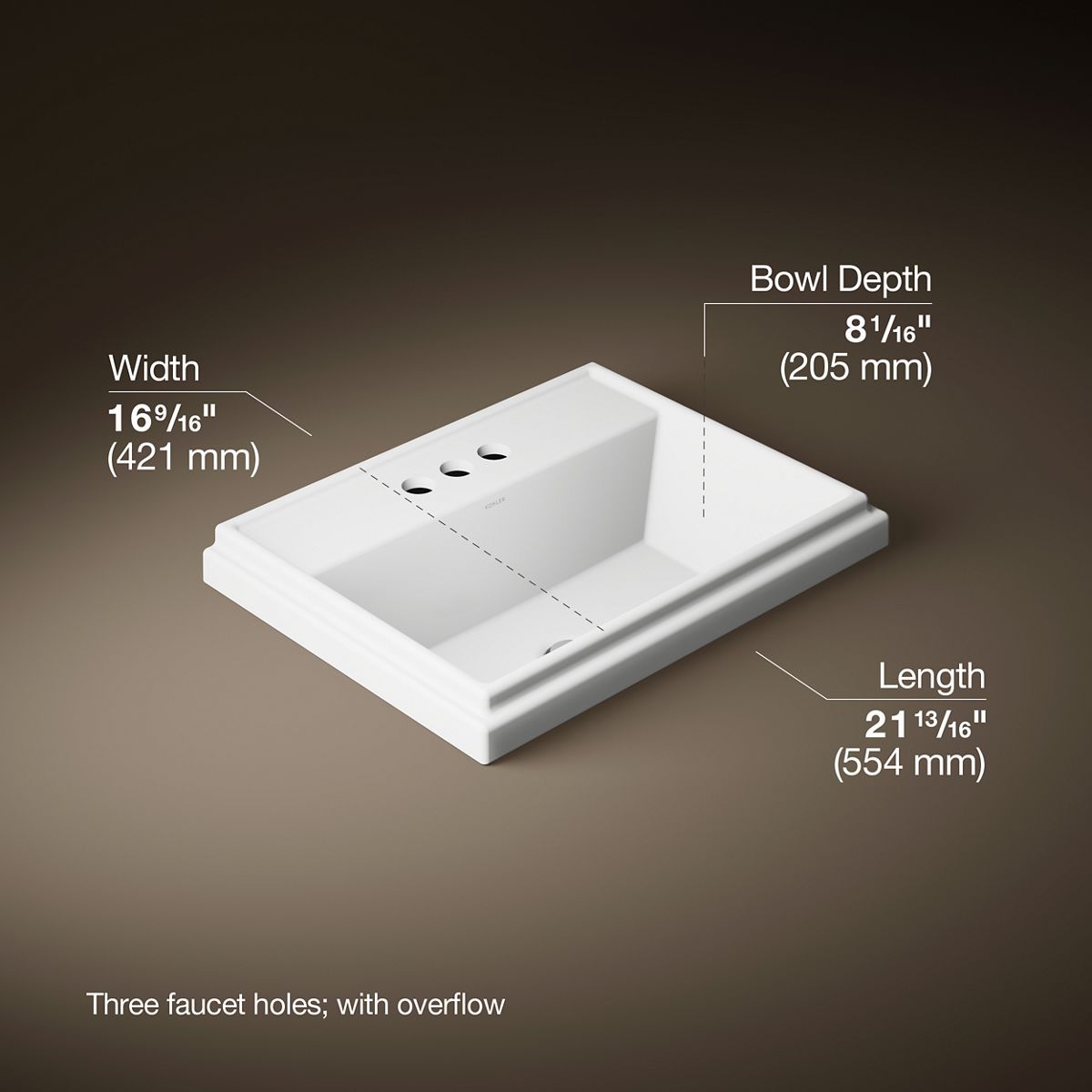 3/4 view of product with dimensions