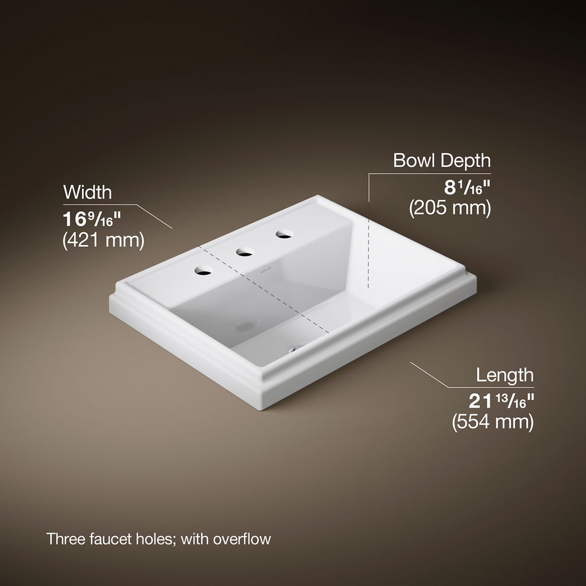 3/4 view of product with dimensions