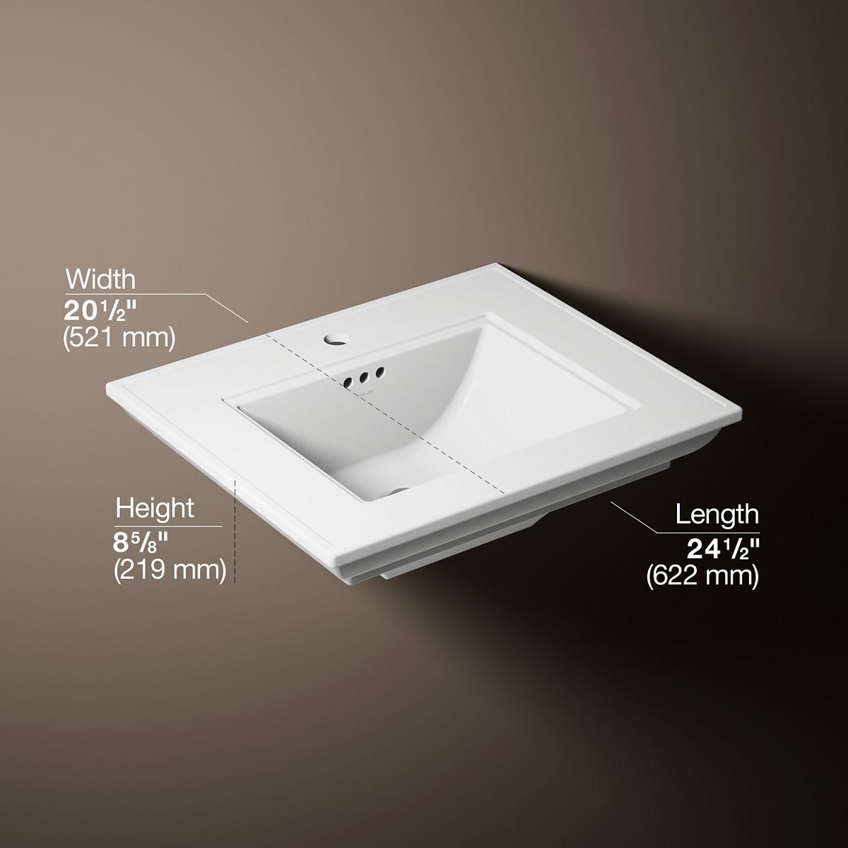 3/4 view of product with dimensions