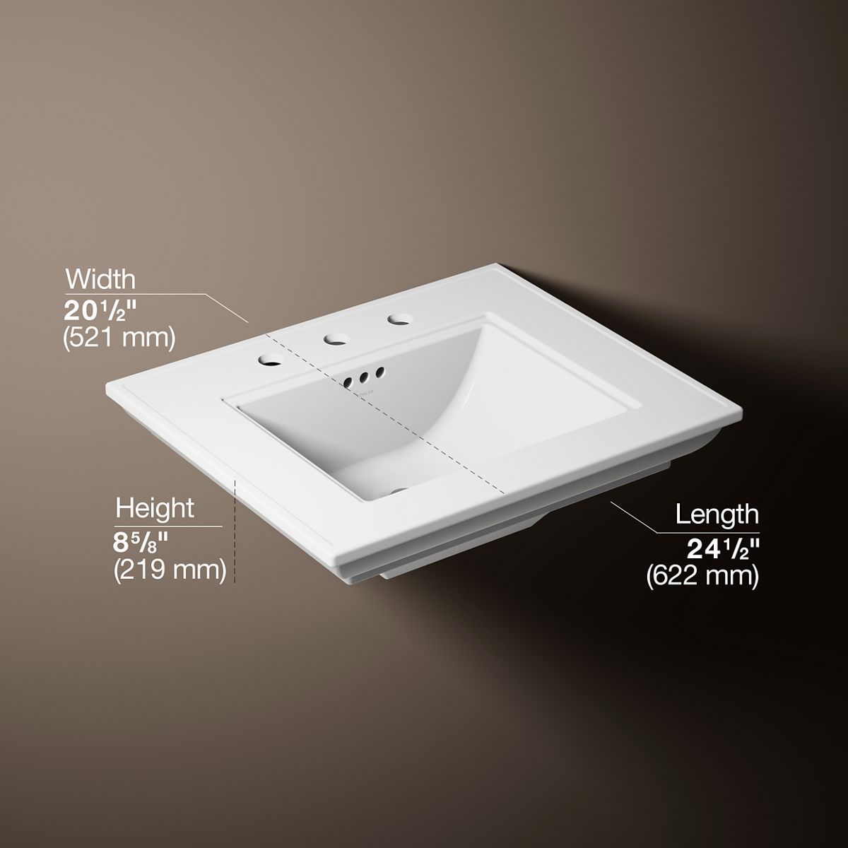 3/4 view of product with dimensions