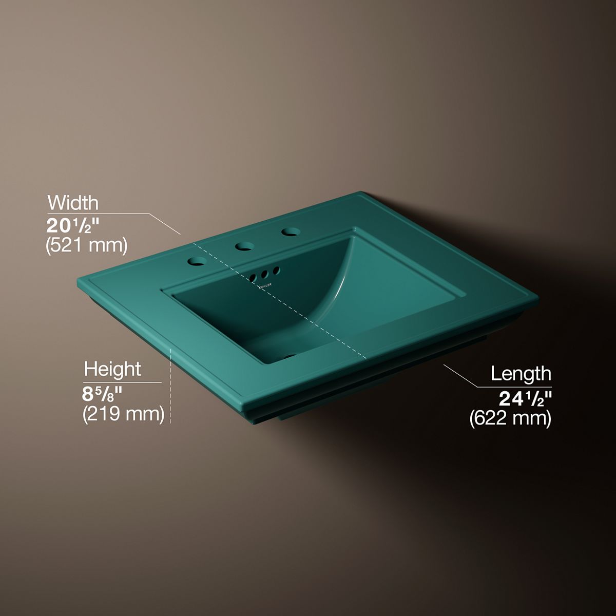 3/4 view of product with dimensions