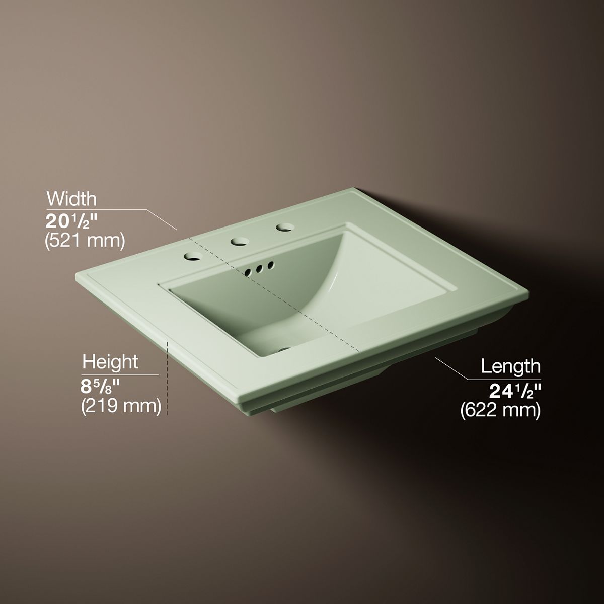 3/4 view of product with dimensions