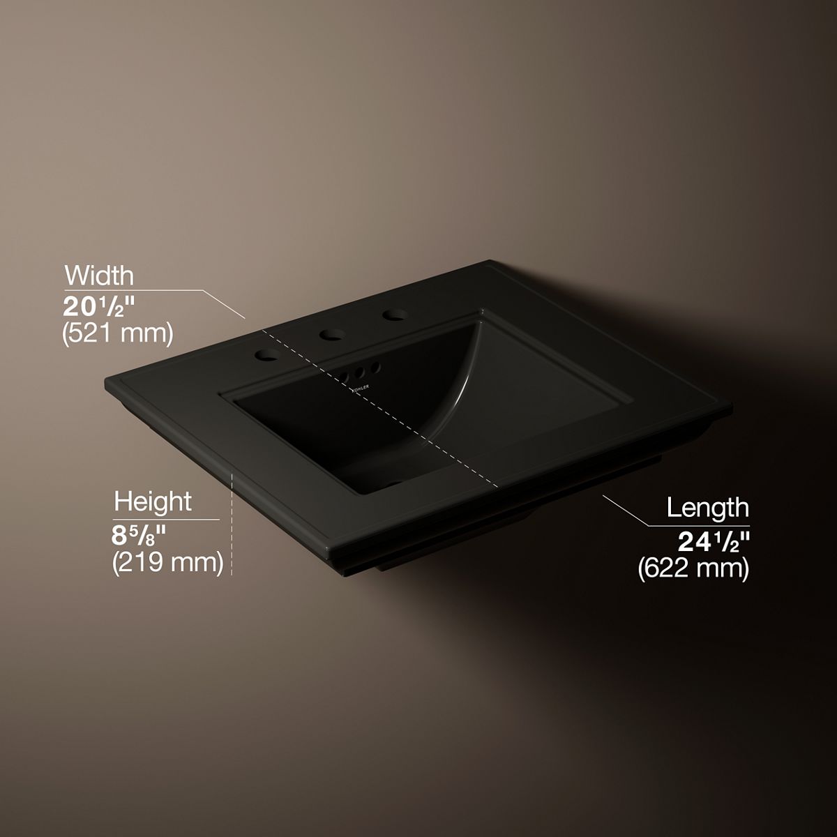 3/4 view of product with dimensions