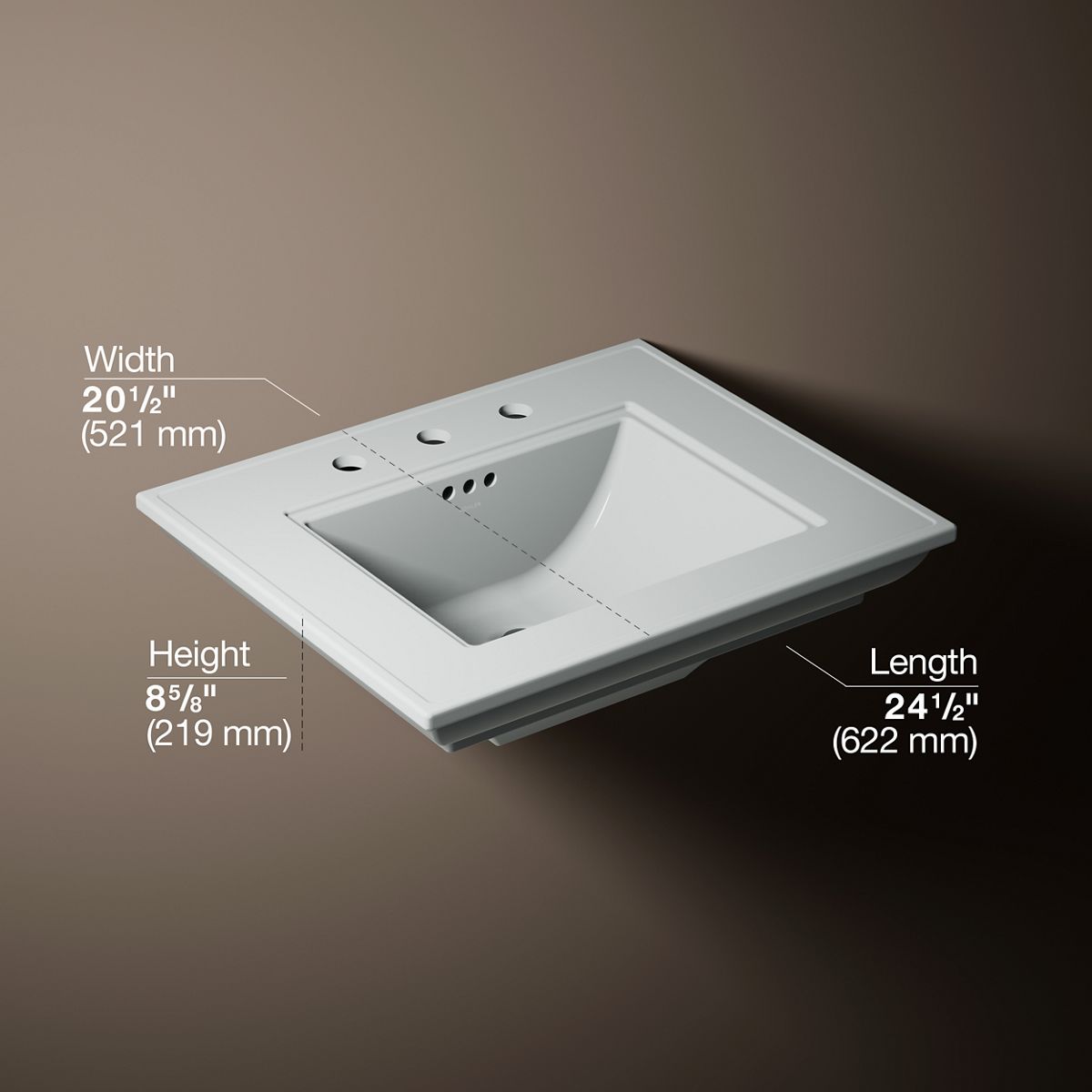 3/4 view of product with dimensions