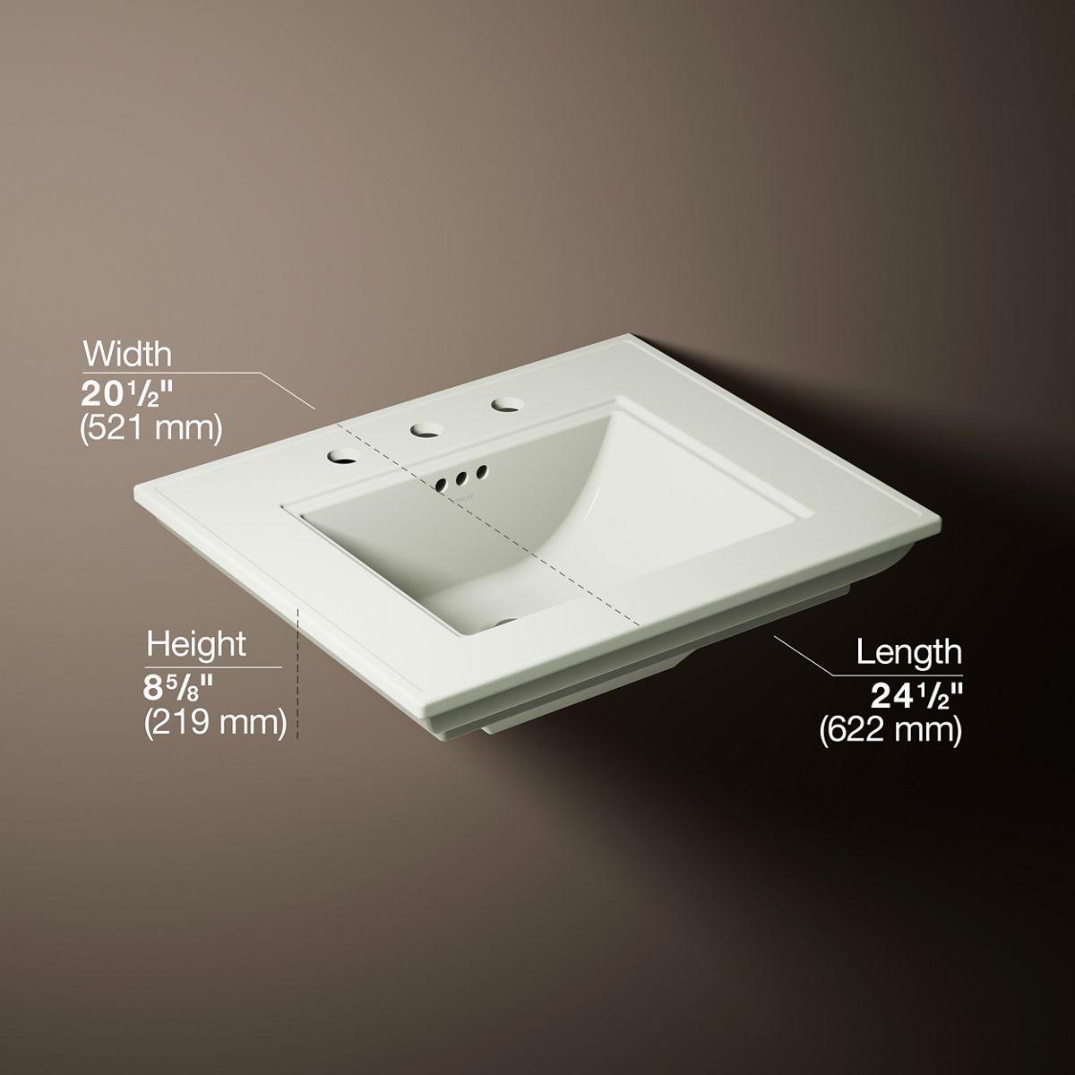 3/4 view of product with dimensions