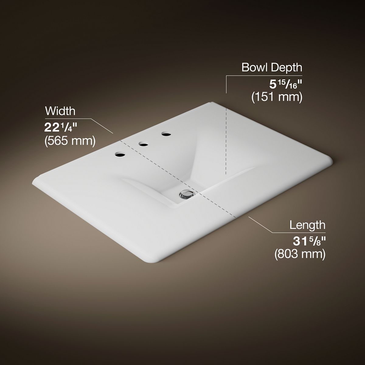 3/4 view of product with dimensions