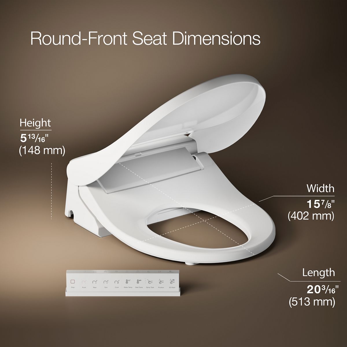 3/4 view of product with dimensions