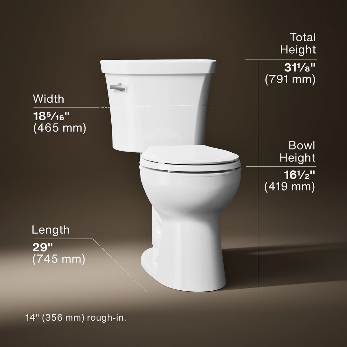 3/4 view of product with dimensions