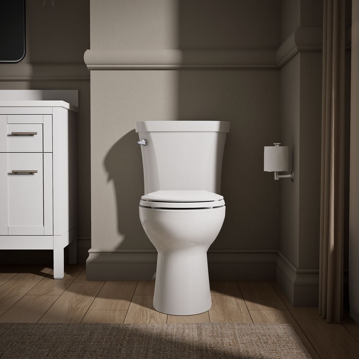Up to 2 walls & multiple product categories visible, 1-point perspective