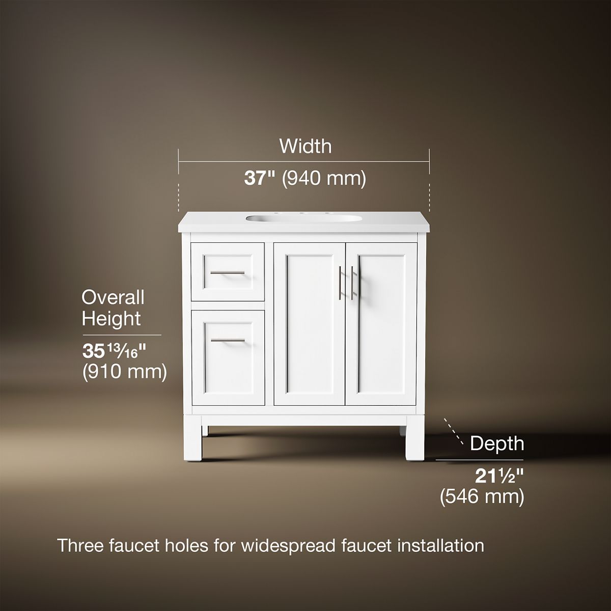 3/4 view of product with dimensions