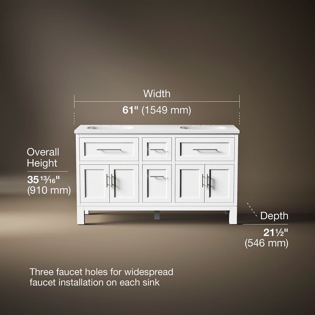 3/4 view of product with dimensions