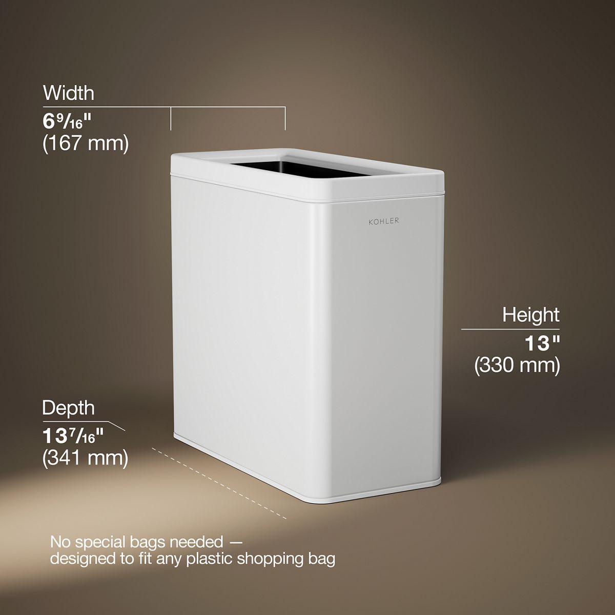 3/4 view of product with dimensions
