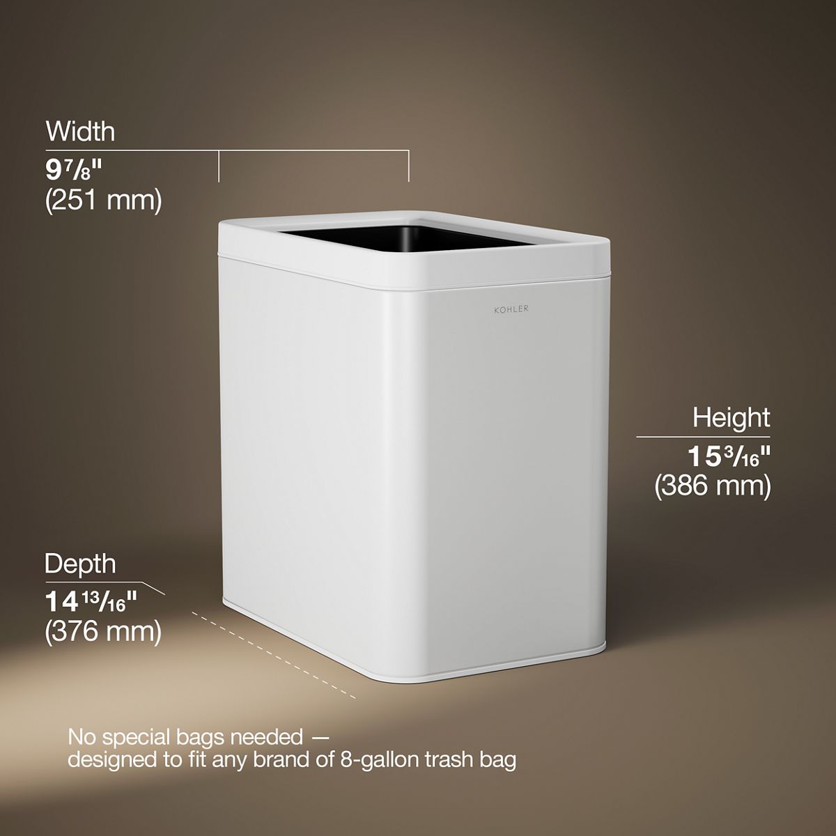 3/4 view of product with dimensions