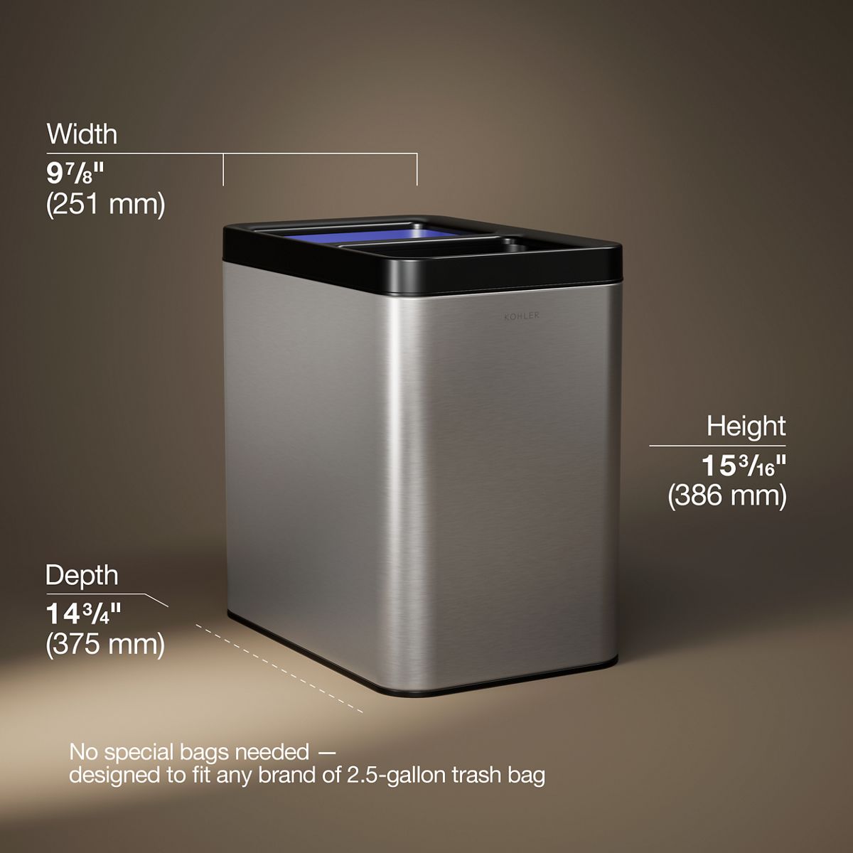 3/4 view of product with dimensions