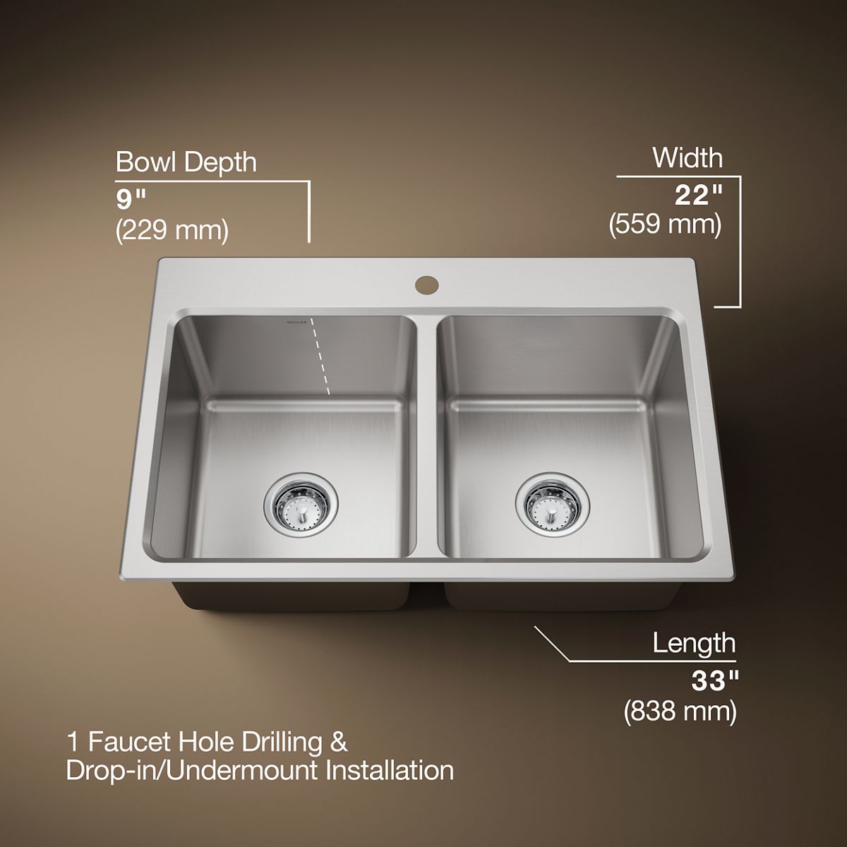 3/4 view of product with dimensions