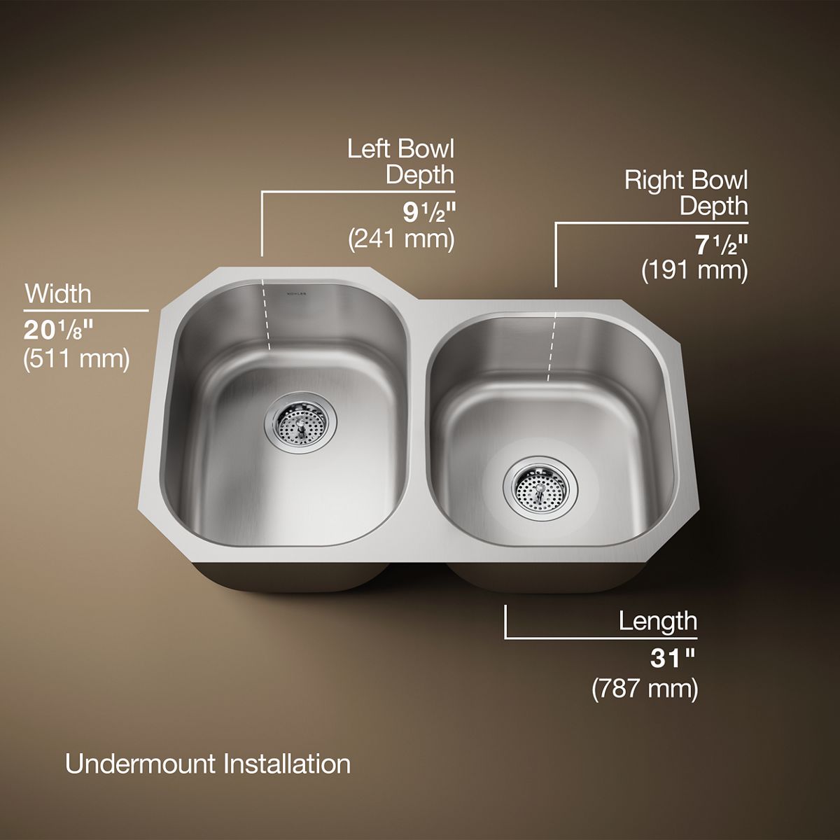 3/4 view of product with dimensions