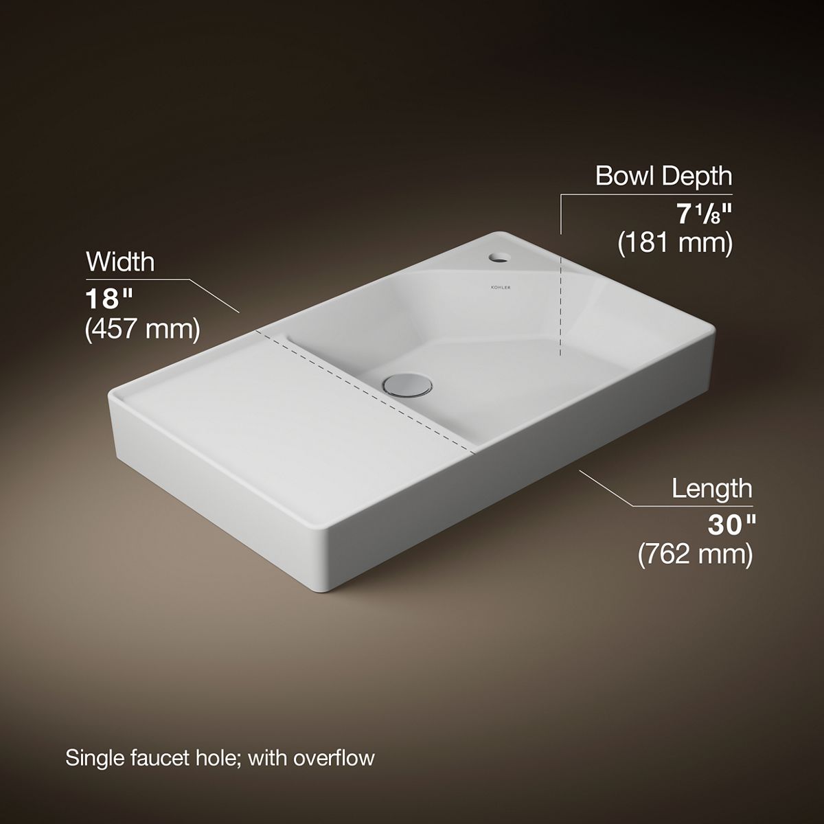 3/4 view of product with dimensions