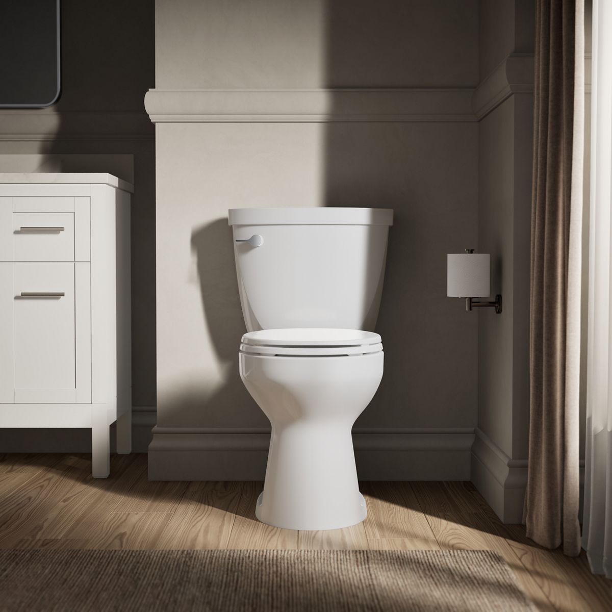 Up to 2 walls & multiple product categories visible, 1-point perspective