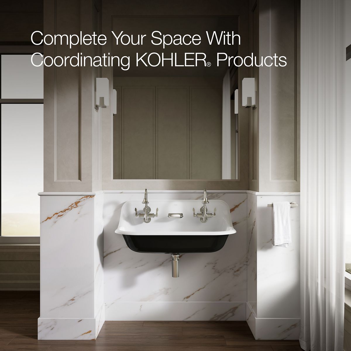 Up to 2 walls & multiple product categories visible, 1-point perspective
