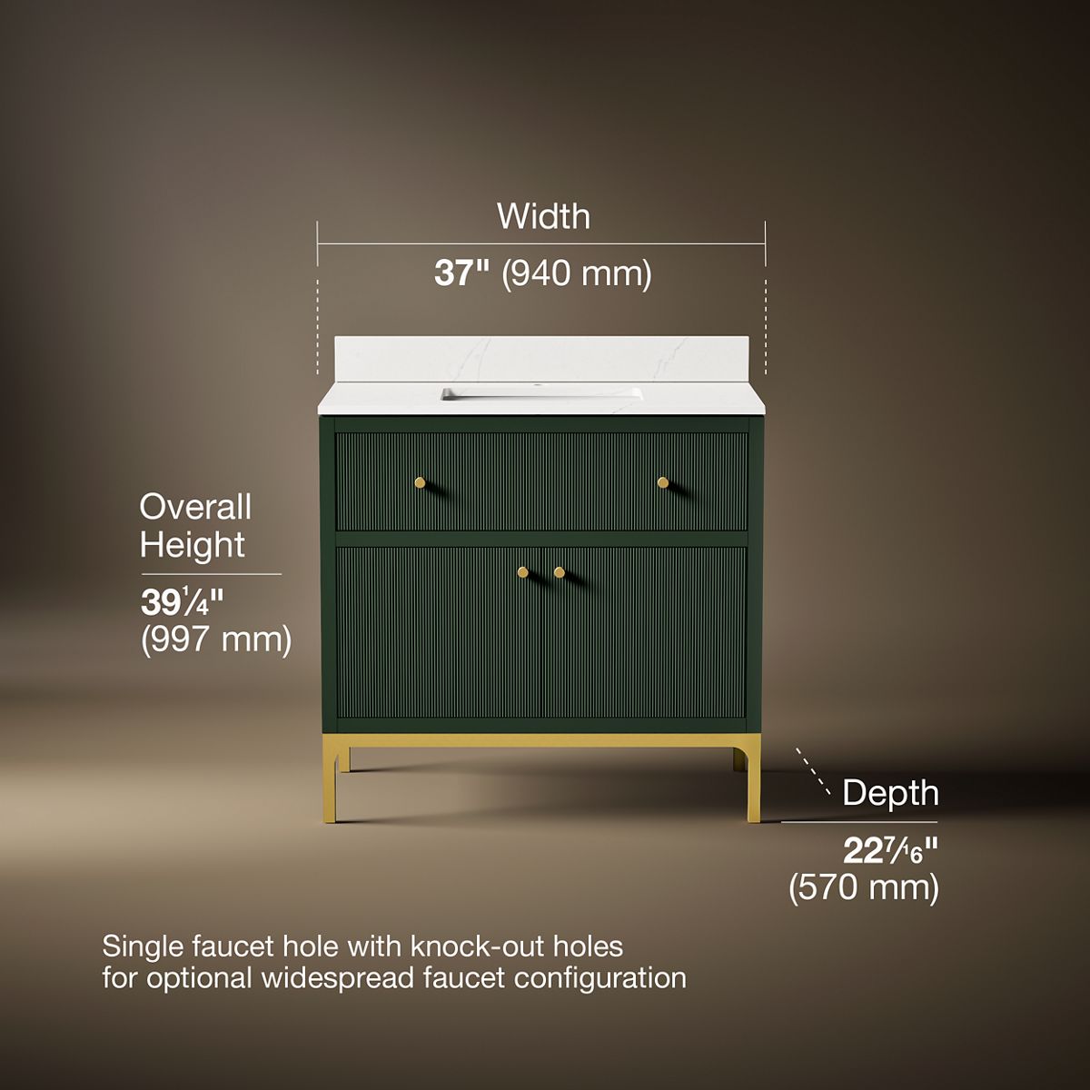 3/4 view of product with dimensions
