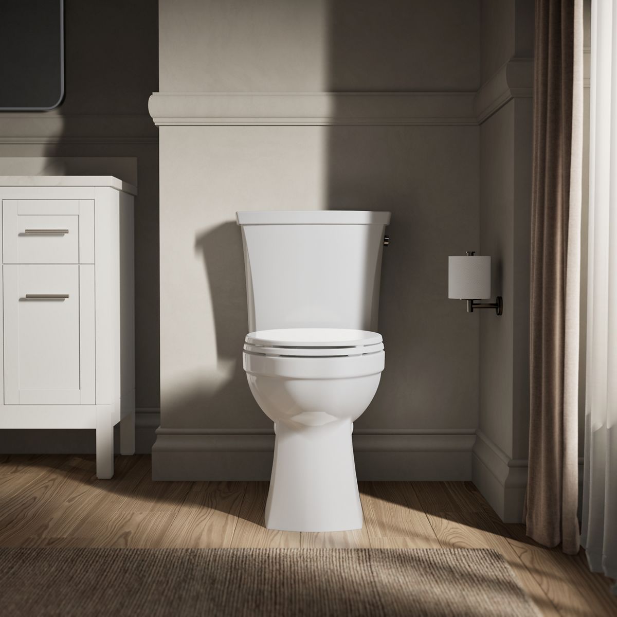 Up to 2 walls & multiple product categories visible, 1-point perspective